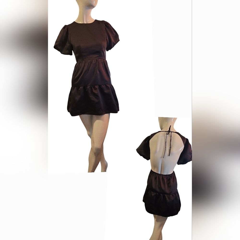 Princess Polly‎ Backless Puff Sleeve Black Mini Dress ~ Size 0 Goth Babydoll